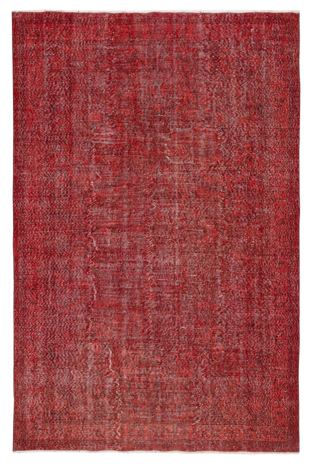 6.4x10 Ft Overdyed Red Turkish Rug. Handmade Vintage Area Rug For Living Room