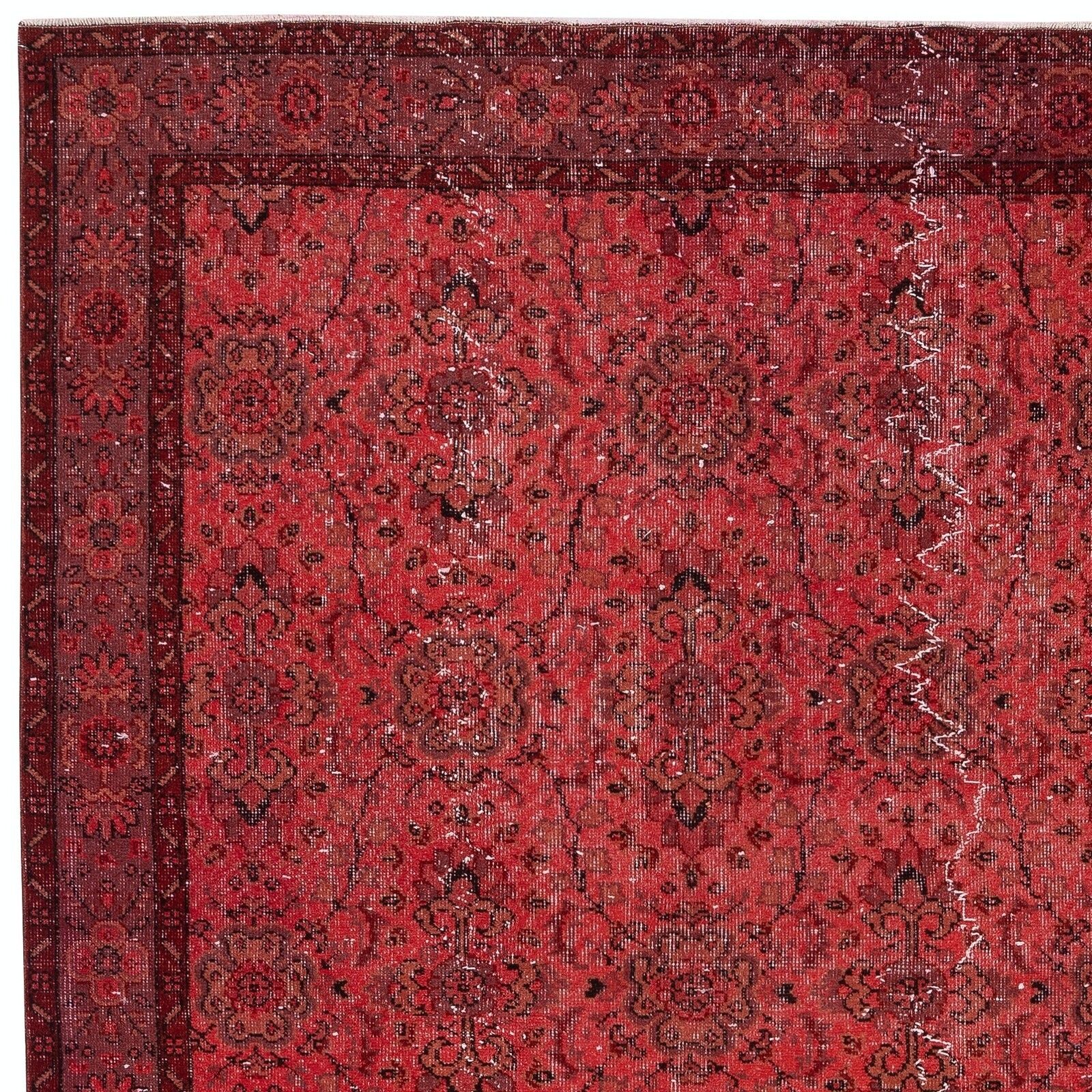5.6x9.5 Ft Red Overdyed Wool Rug. Vintage Turkish Handmade Area Rug For Bedroom photo 516.0