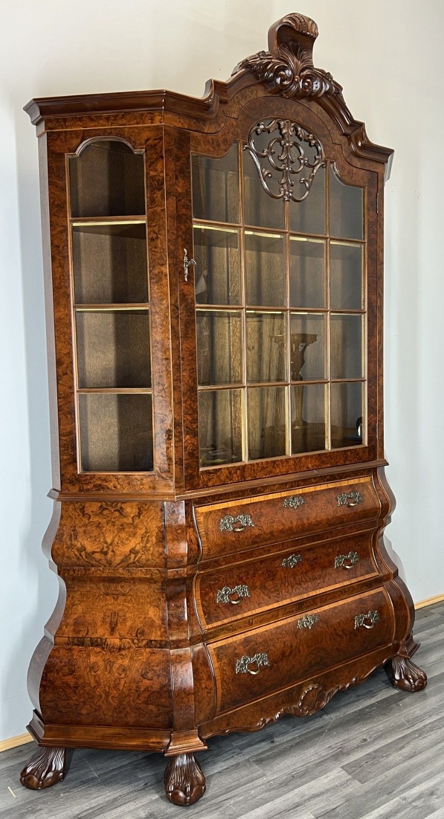 Bookcase Vintage French Carved Glass Doors Sideboard Drawers Cabinet Lot 4490 photo for sale