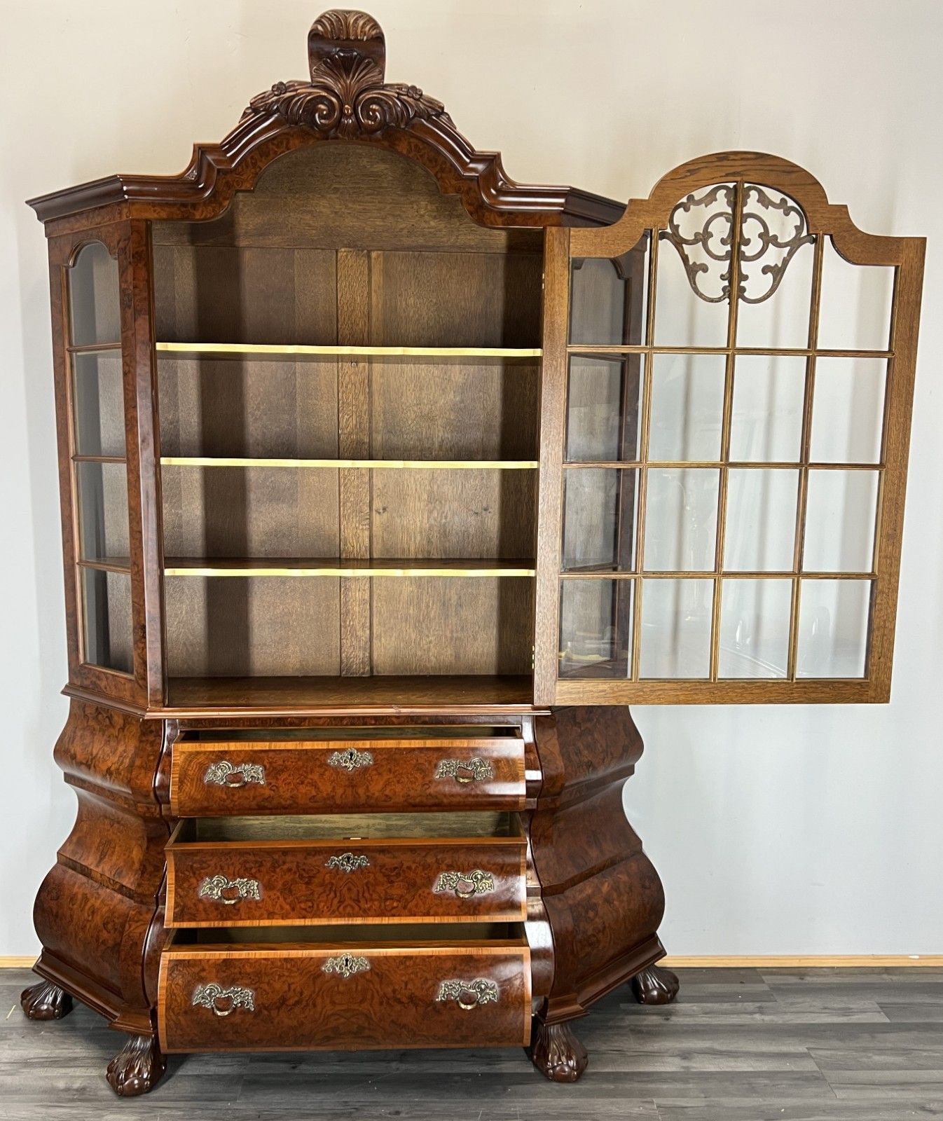Bookcase Vintage French Carved Glass Doors Sideboard Drawers Cabinet Lot 4490 photo Furniture
