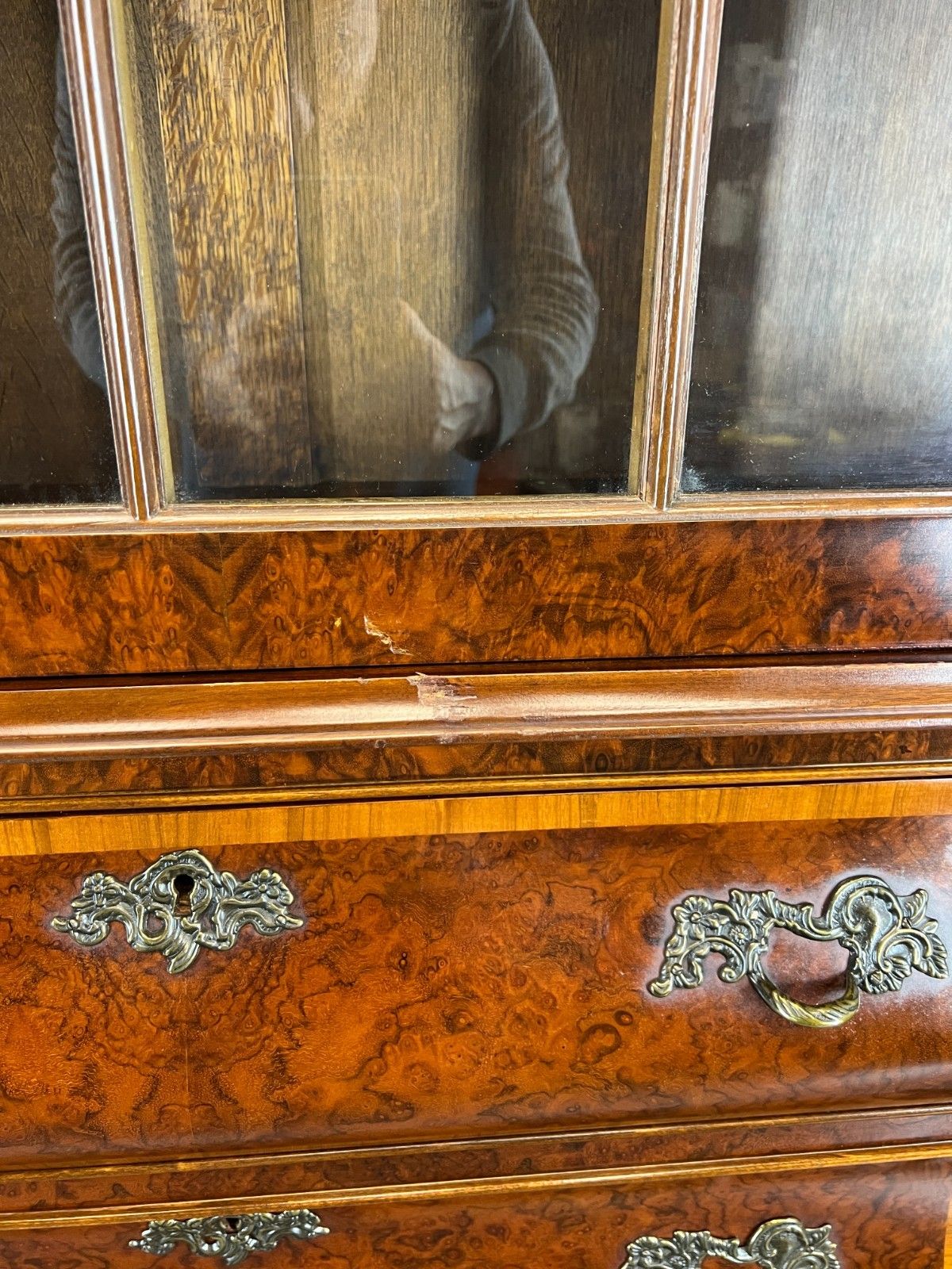 Bookcase Vintage French Carved Glass Doors Sideboard Drawers Cabinet Lot 4490 photo buy