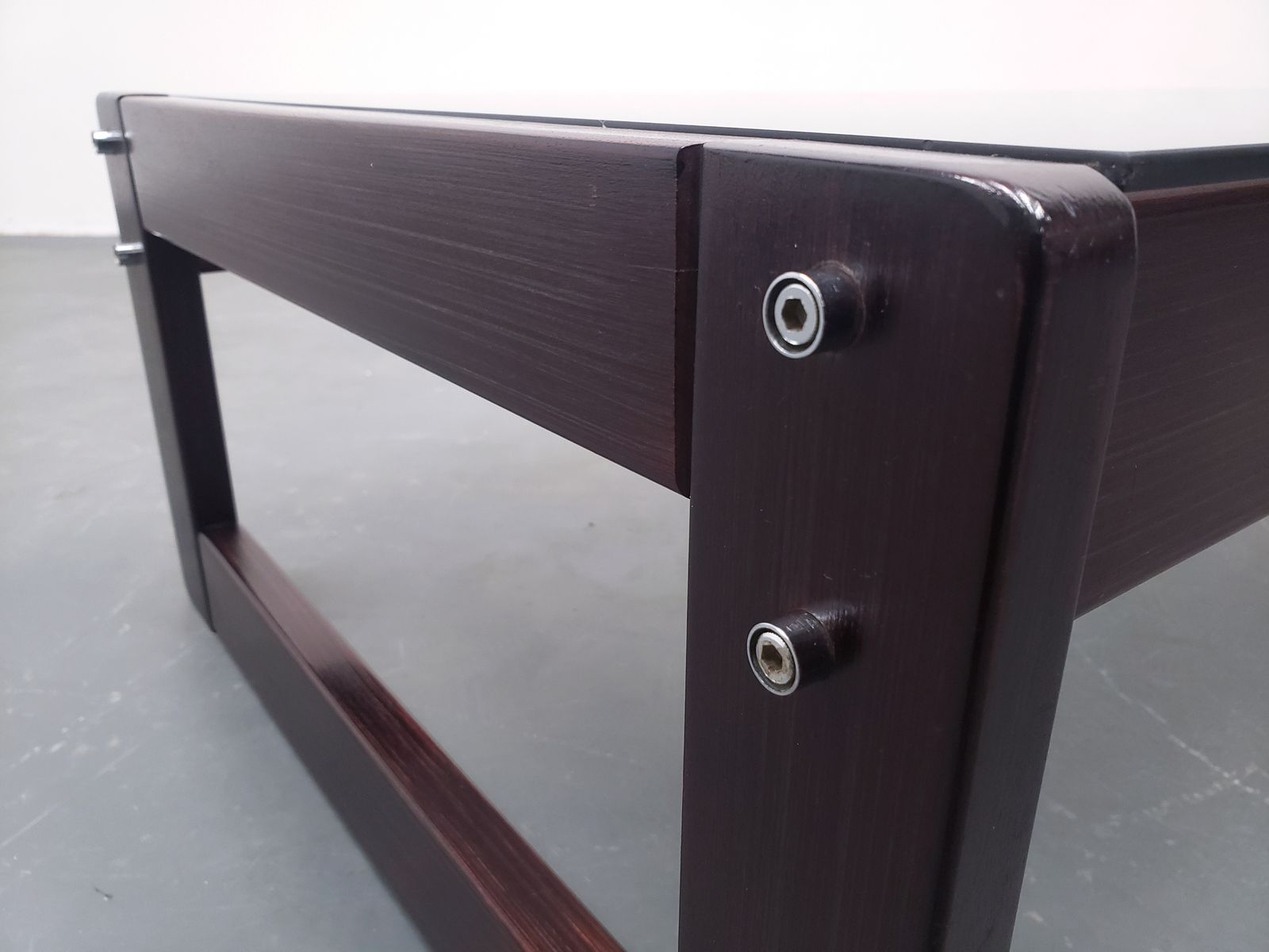 Percival Lafer – Model Mp 97 Rosewood & Smoked Glass Coffee Table, Brazil, 1970s photo furniture