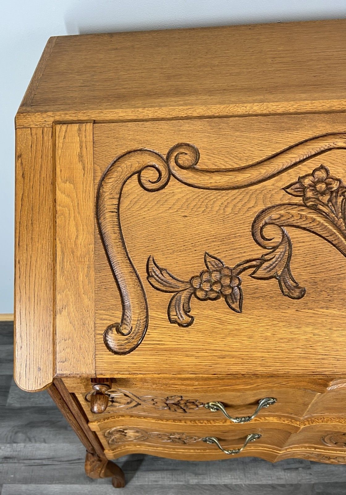 Secretaire Writing Desk Vintage French Louis Oak Rare Bureaux Cabinet Lot 4488 photo for sale