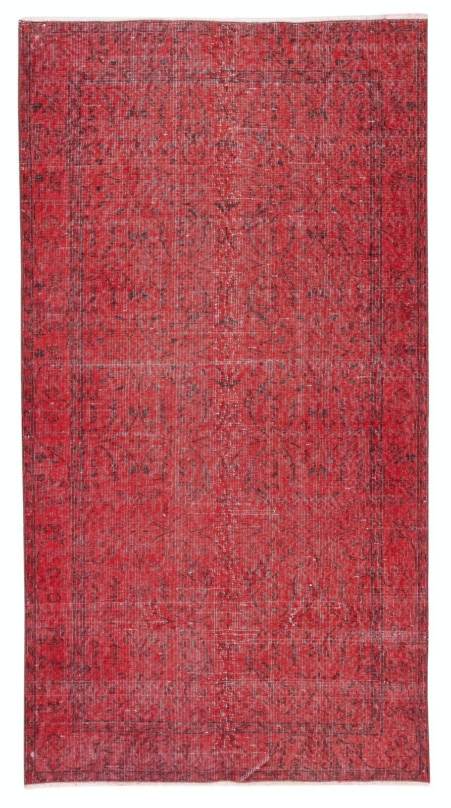 3.7x7 Ft Modern Turkish Wool Rug. Vintage Red Overdyed Handmade Area Rug