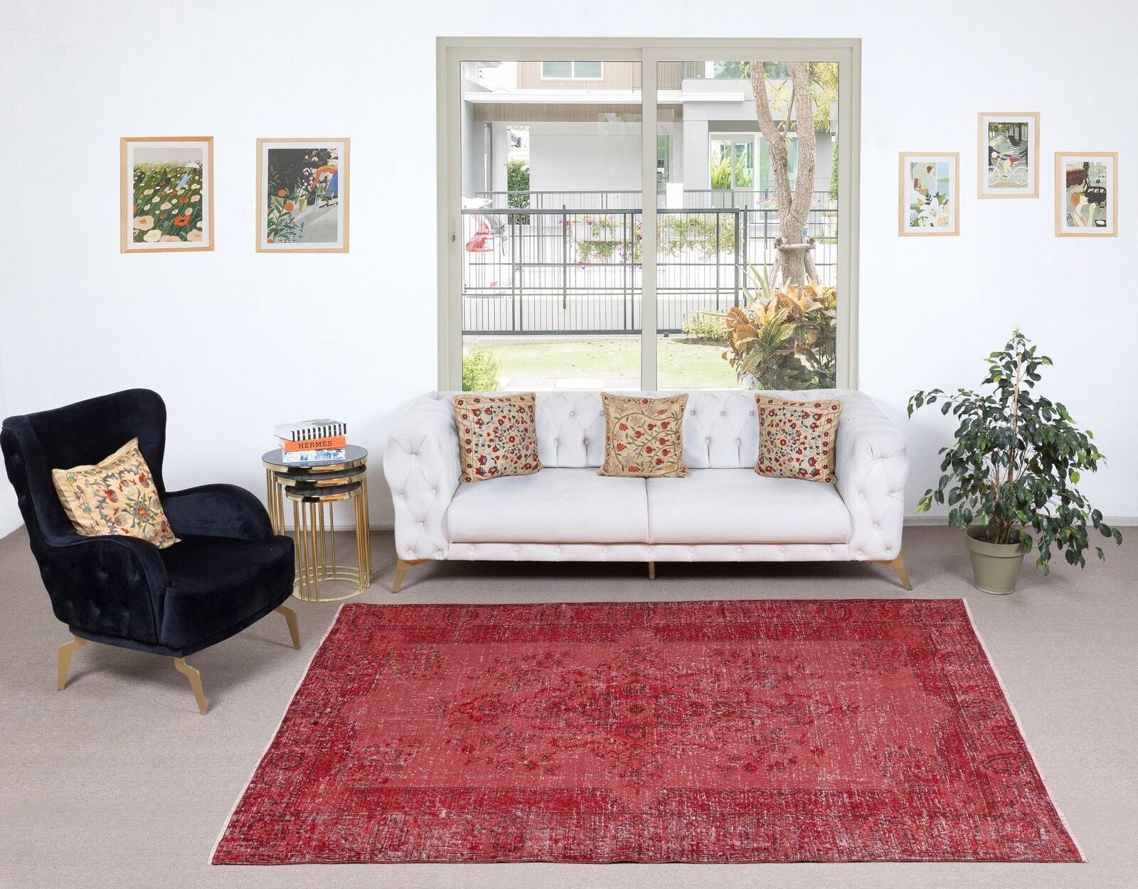 6x9 Ft Vintage Handmade Turkish Wool Area Rug Redyed In Red For Modern Interiors photo furniture