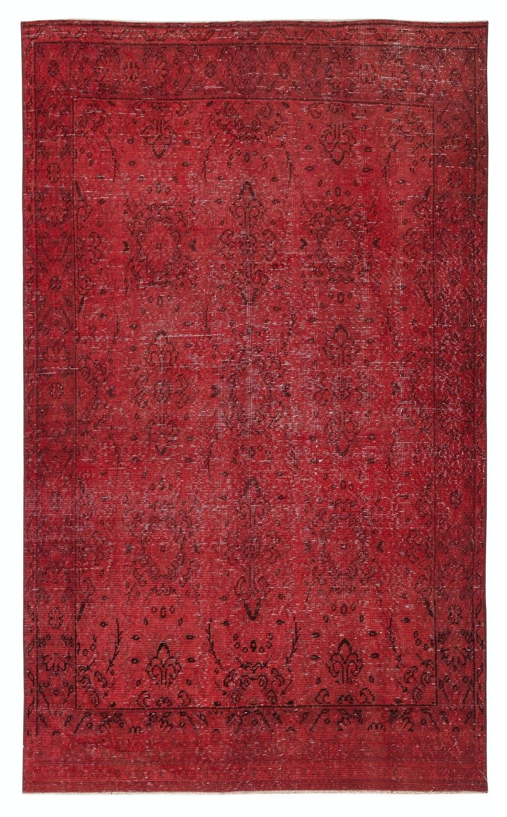 4.6x7.8 Ft Red Handmade Turkish Area Rug. Vintage Floral Design Carpet