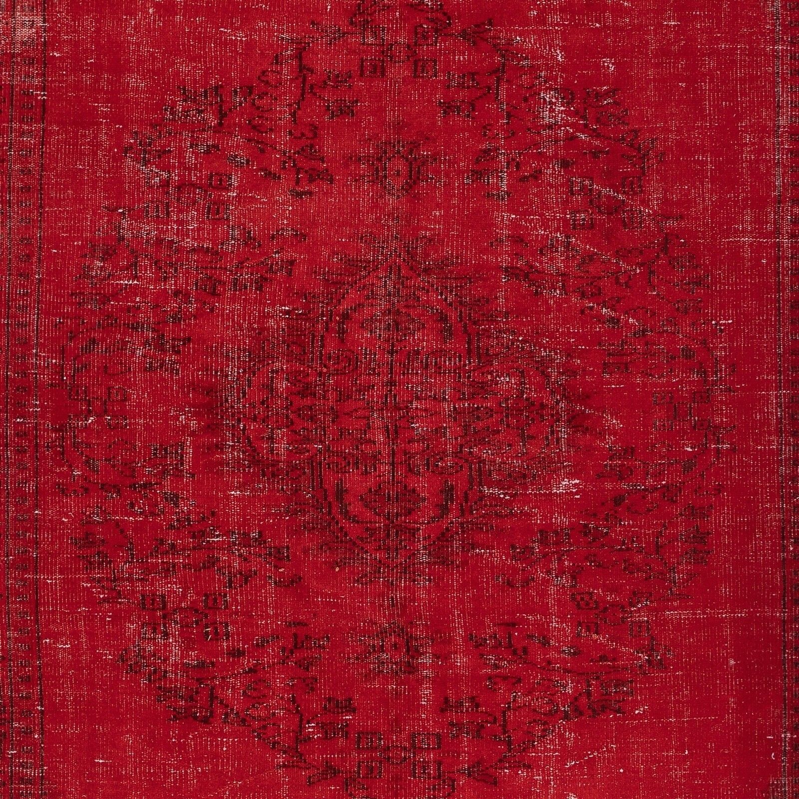 6x9.5 Ft Overdyed Red Turkish Rug. Handmade Vintage Area Rug For Living Room photo Textiles