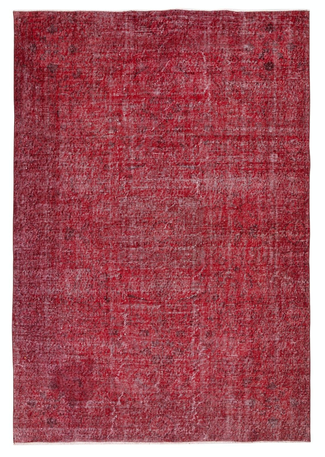 6.4x9.2 Ft Handmade Turkish Wool Rug. Vintage Overdyed Red Rug For Modern Home