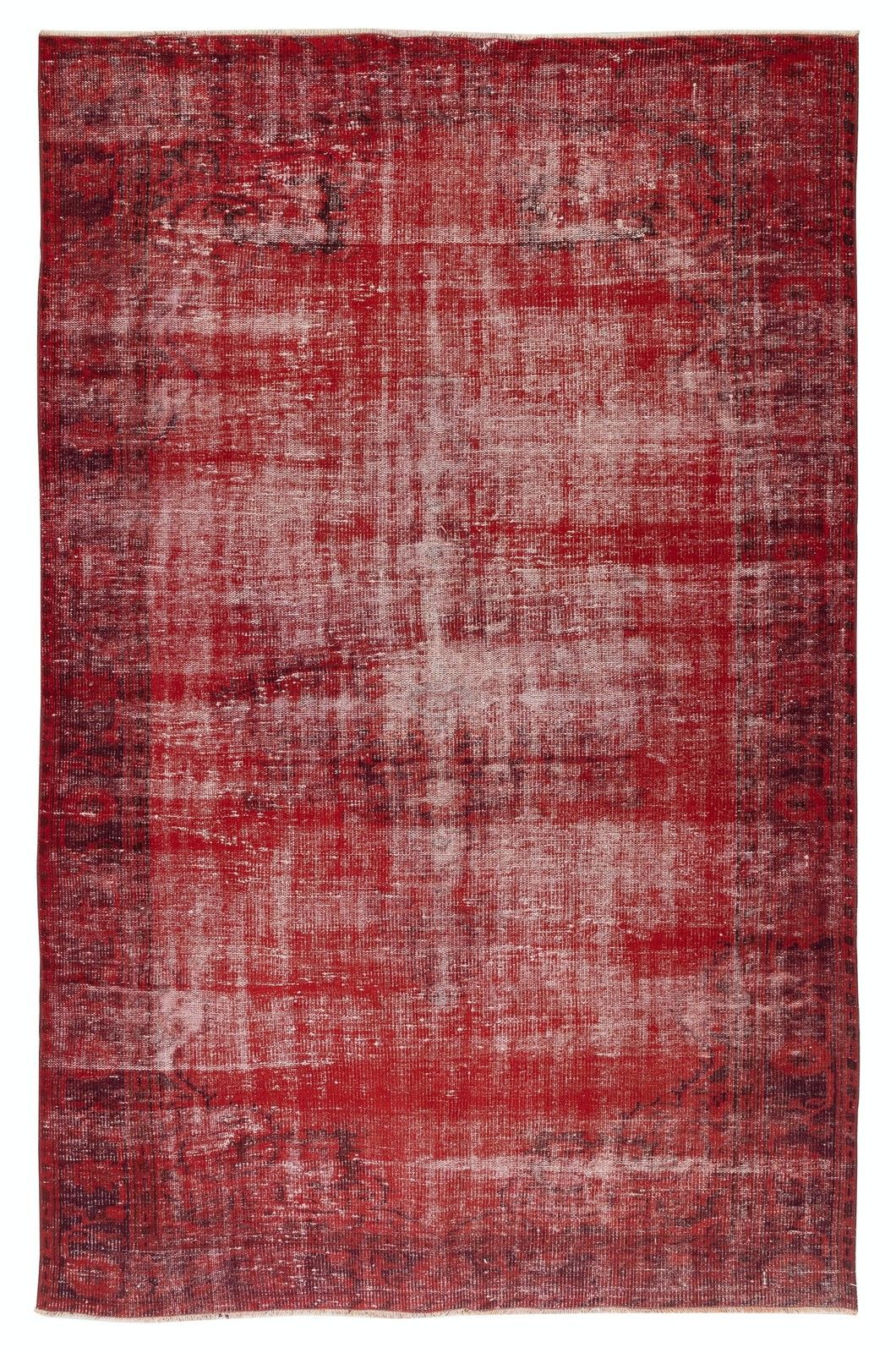 5.8x9 Ft Distressed Red Vintage Rug For Modern Interiors. Handmade In Turkey