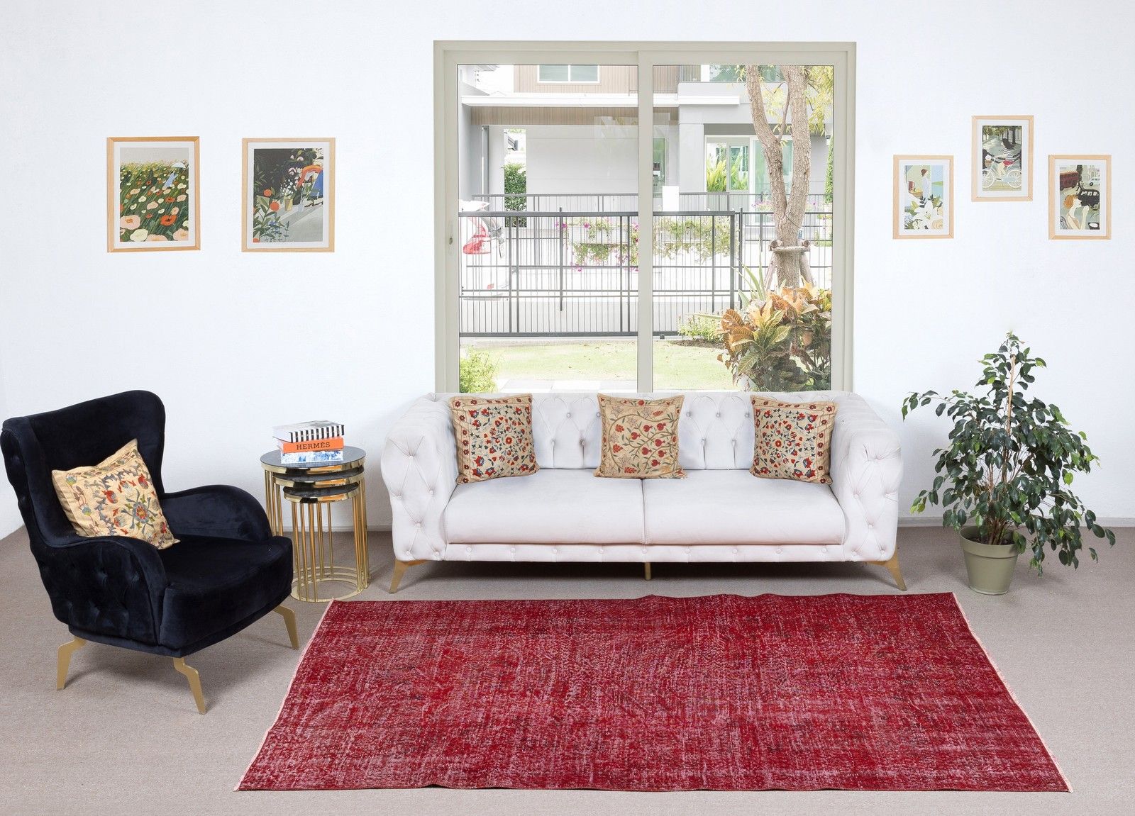 5.5x9 Ft Modern Turkish Wool Rug. Vintage Red Overdyed Handmade Area Rug photo furniture