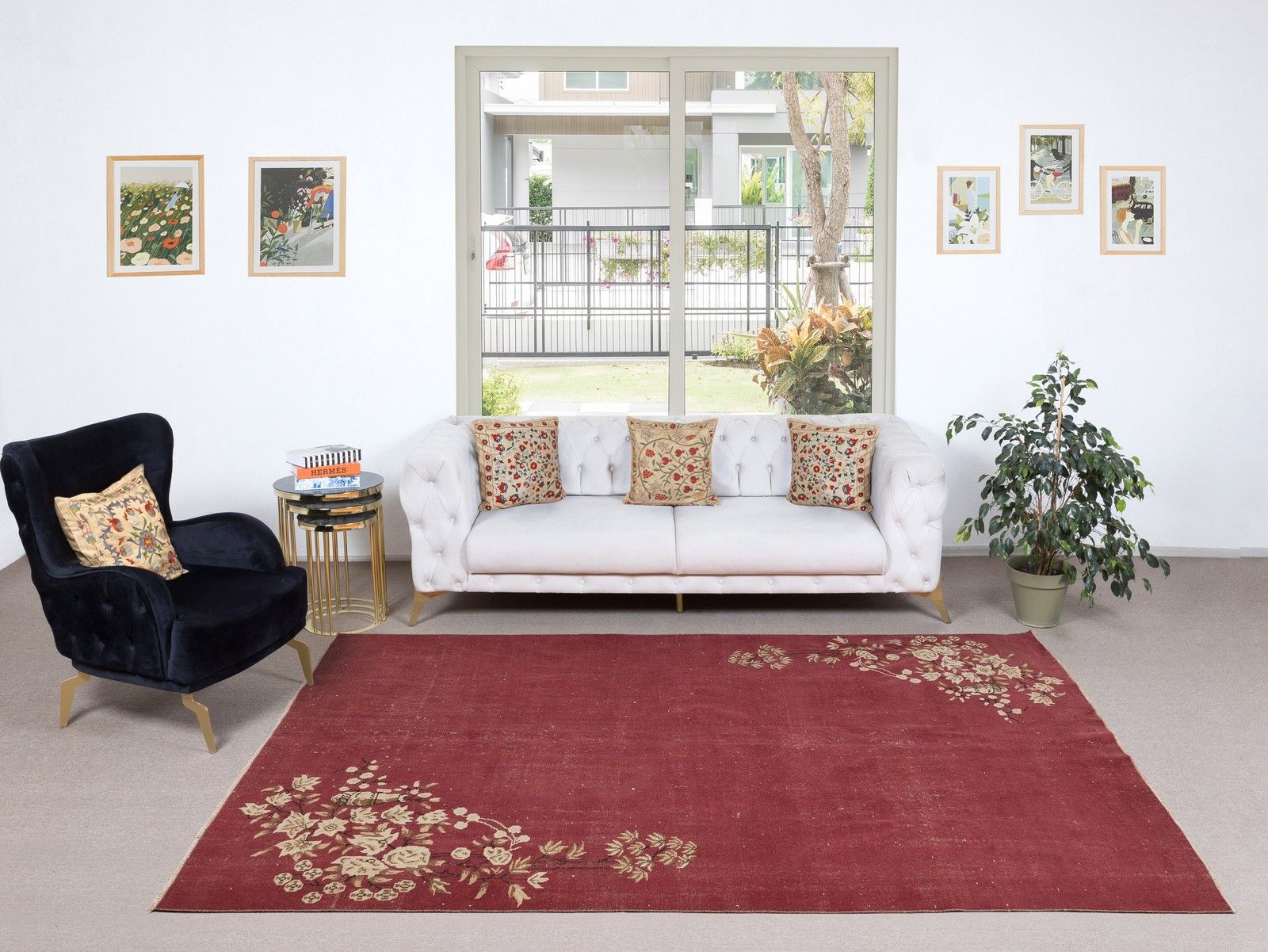 6.6x9.5 Ft Vintage Hand Knotted Chinese Art Deco Design Red Area Rug photo furniture