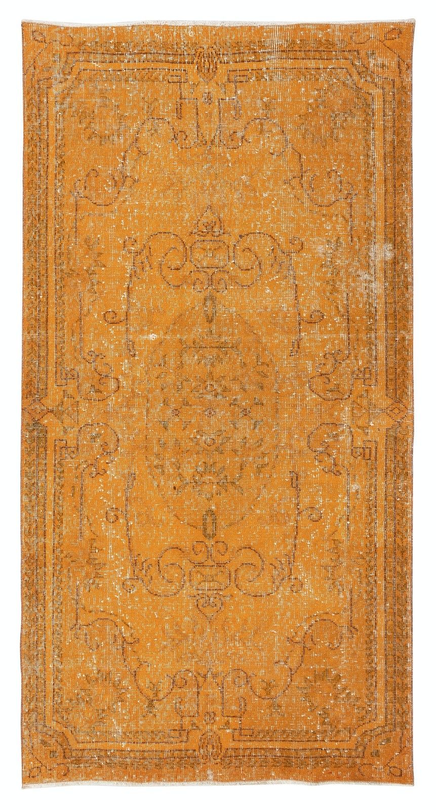 3.6x7 Ft Handknotted Vintage Turkish Rug Overdyed In Orange For Modern Interiors