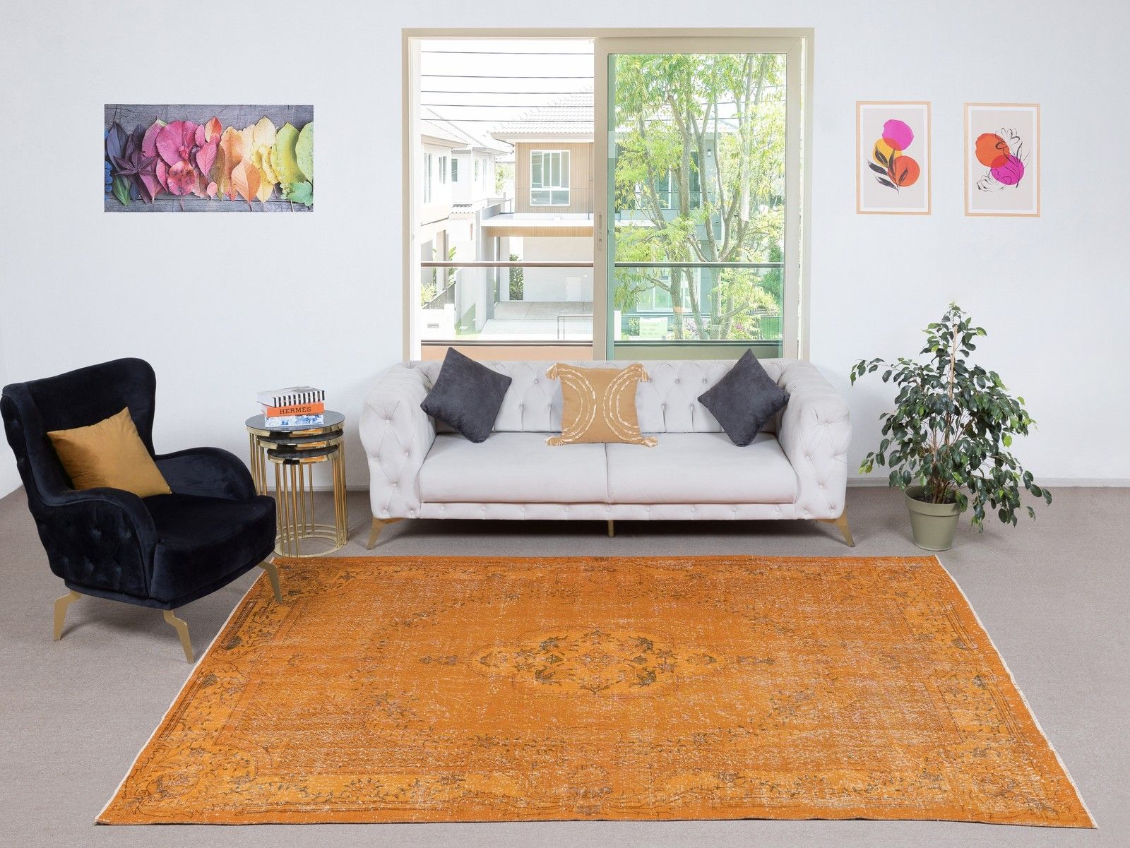 6.8x10.4 Ft Orange Overdyed Handmade Rug. Vintage Turkish Rug For Living Room photo furniture