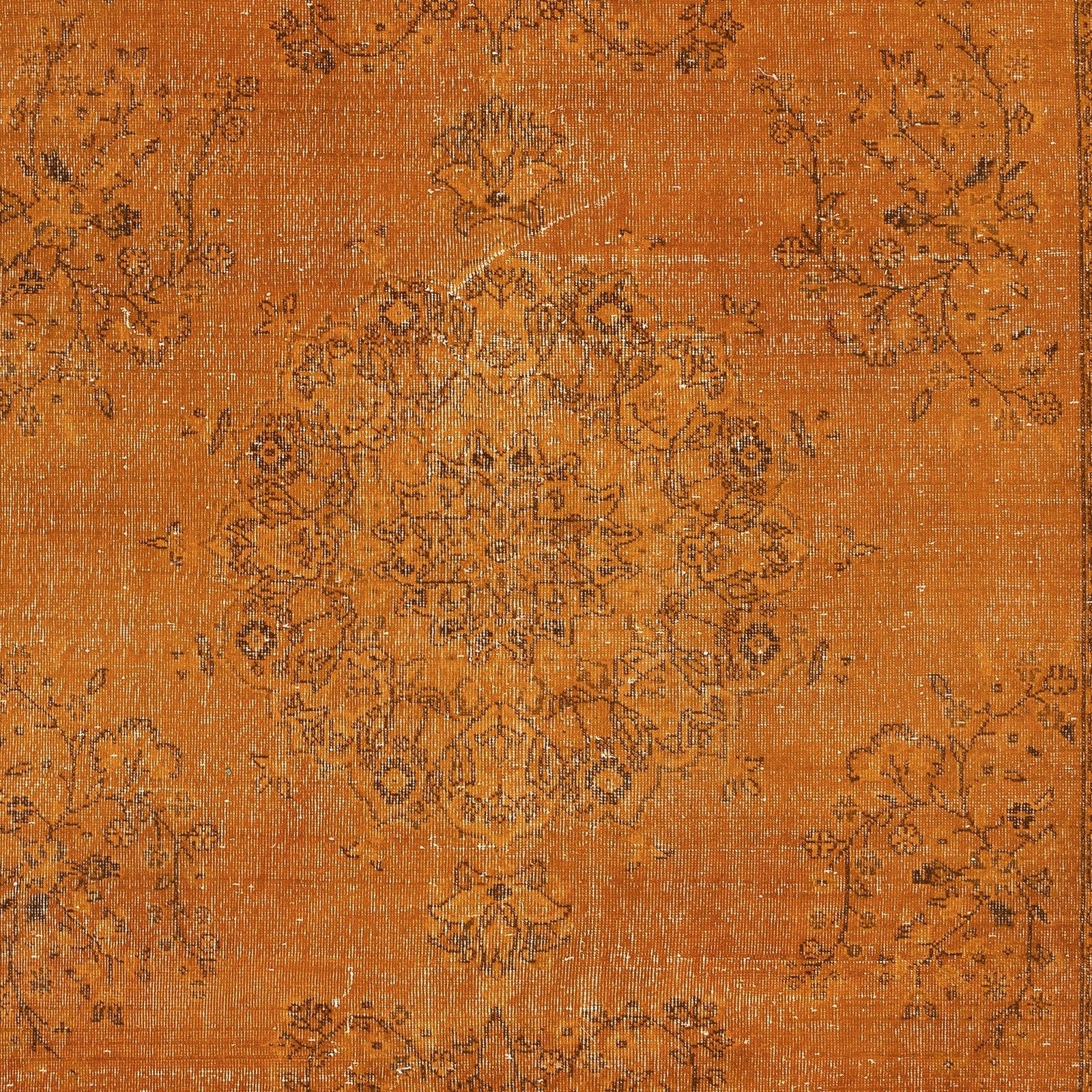 6.8x10 Ft Vintage Handmade Turkish Rug Overdyed In Orange For Modern Interiors photo Textiles