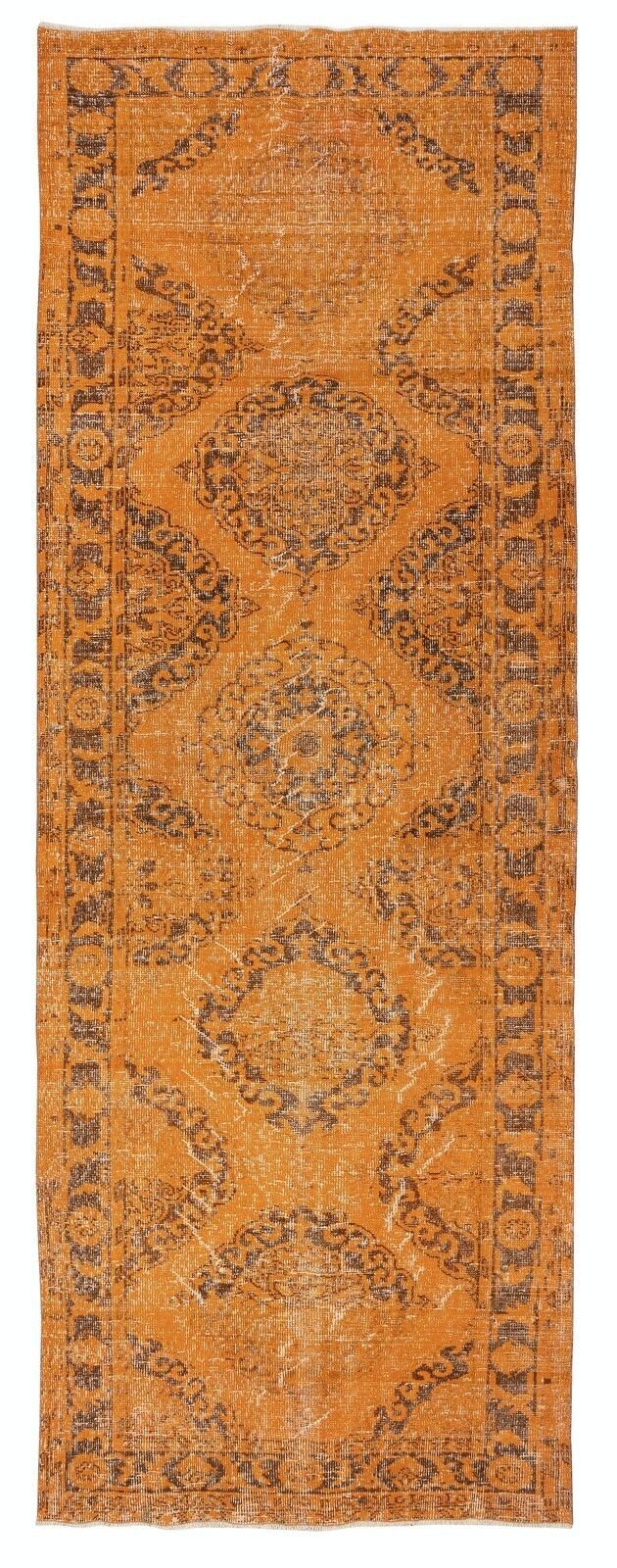 4.5x12.6 Ft Orange Runner Rug. Wool Hallway Rug. Kitchen Runner Rug. Stair Rug