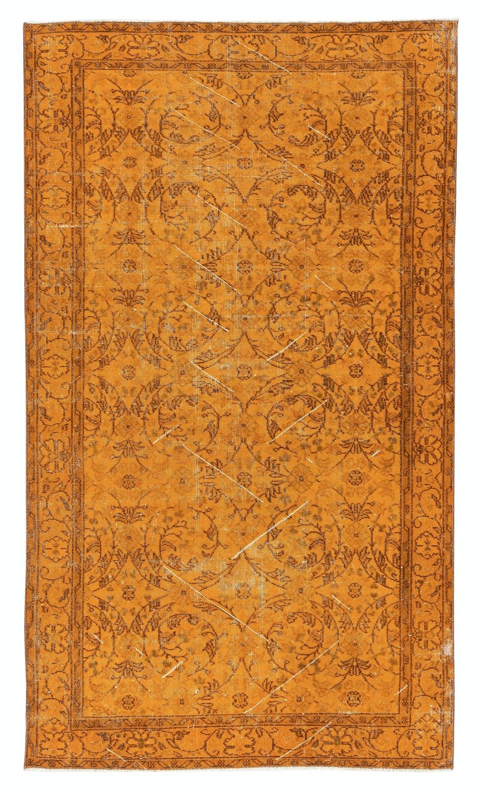 4.7x8.2 Ft Vintage Handmade Rug. Orange Turkish Rug For Modern Home And Office