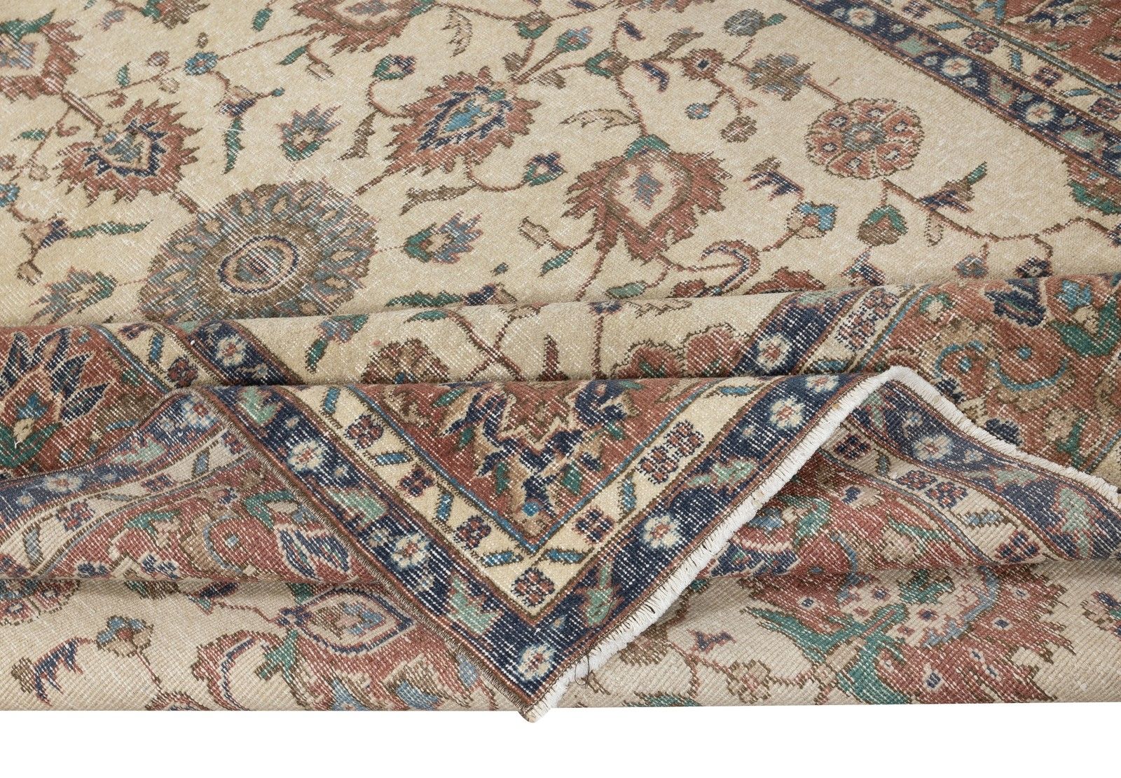 7.2x9.6 Ft Vintage Turkish Beige Rug With Floral Design. Hand Knotted In Turkey photo for sale