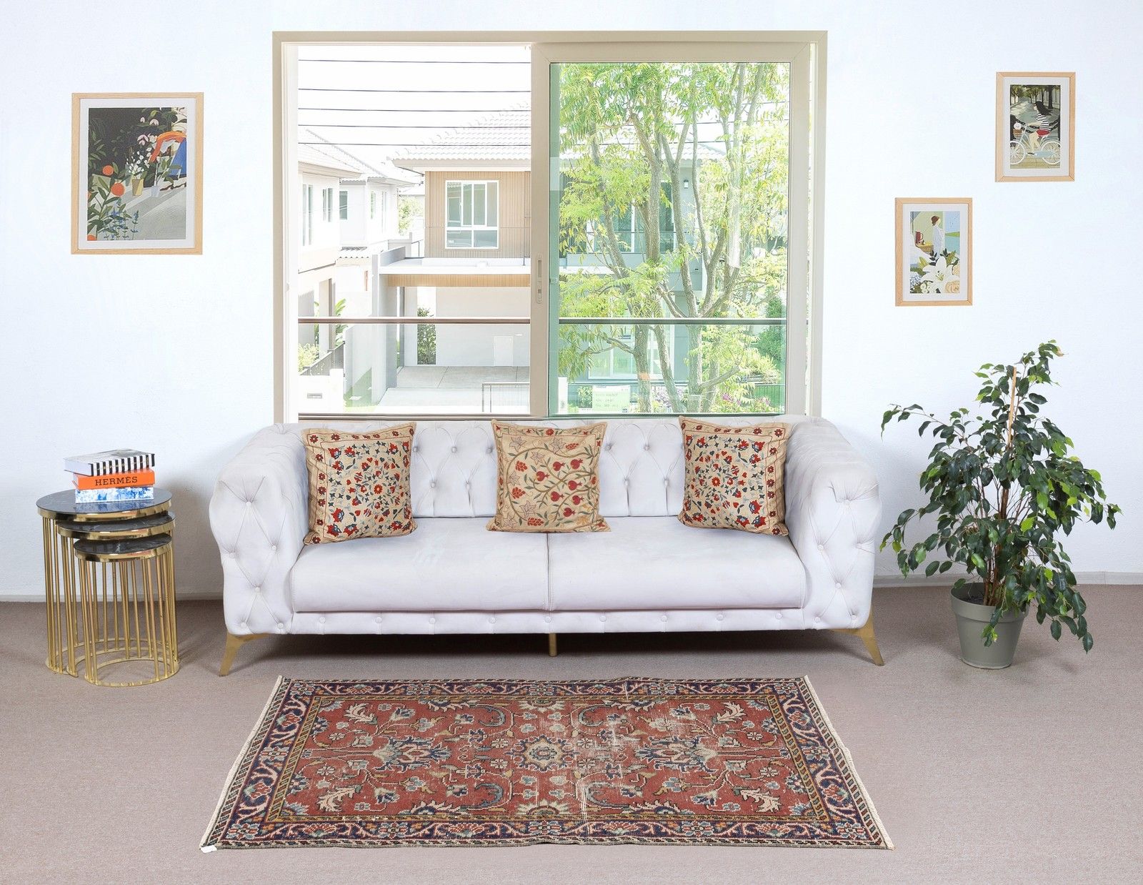 3.5x6 Ft Vintage Handmade Turkish Red Wool Accent Rug With Floral Design photo furniture