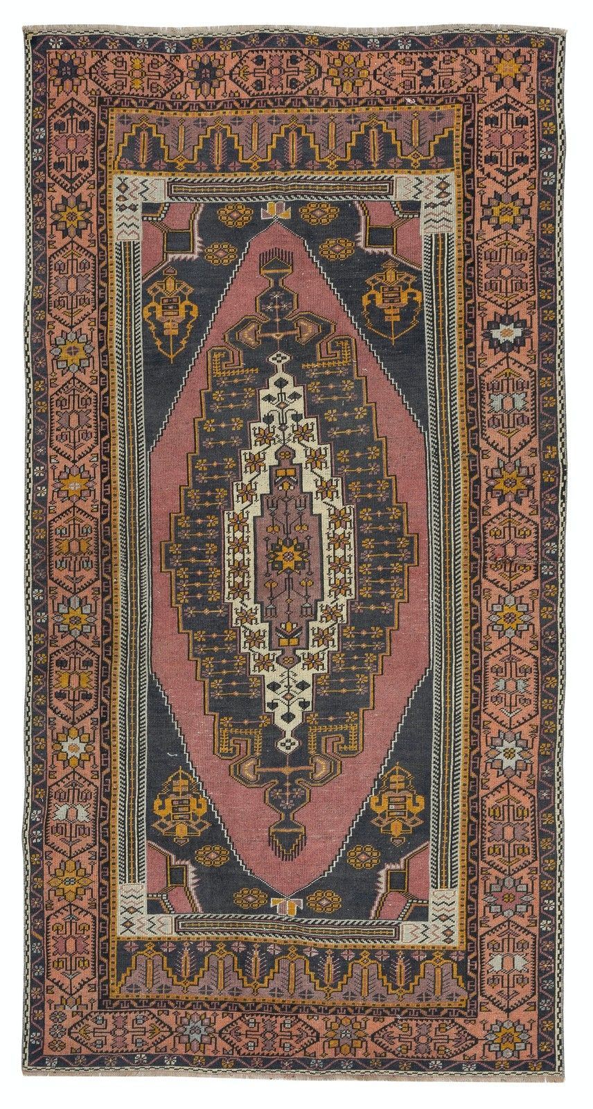 5x9.5 Ft One Of A Kind Vintage Oriental Rug With Tribal Motifs. 100% Wool