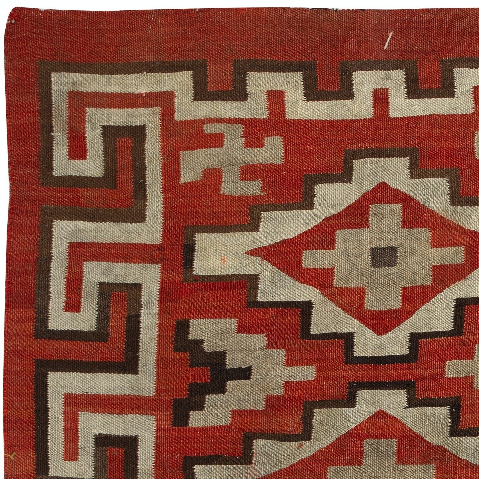 4.5x7 Ft Antique Navajo Ganado Rug, Red & Ivory Geometric Design, Ca 1925–1945 photo 3184.0