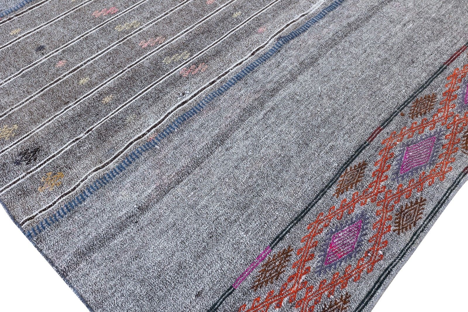 11.2x15.6 Ft Vintage Turkish Kilim. Gray Cotton & Goat Hair Rug. Oversize Carpet photo 1559.0