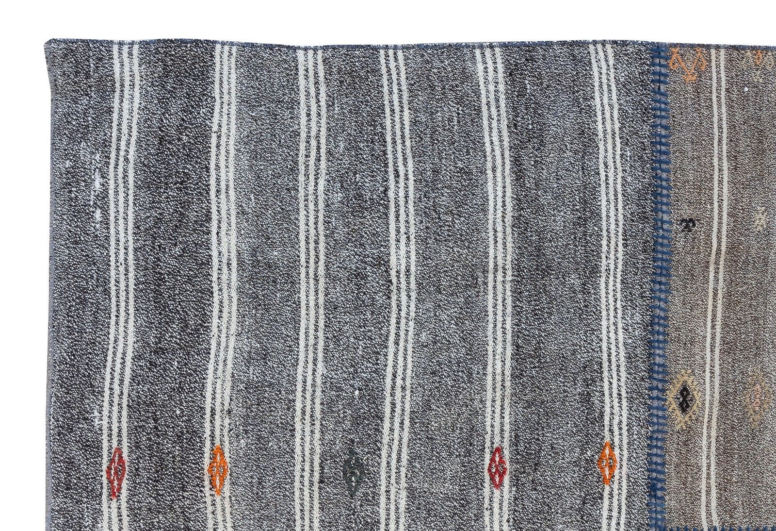 13.5x19.4 Ft Vintage Gray Kilim Rug, Cotton & Goat Hair, Oversize Carpet photo vinterior