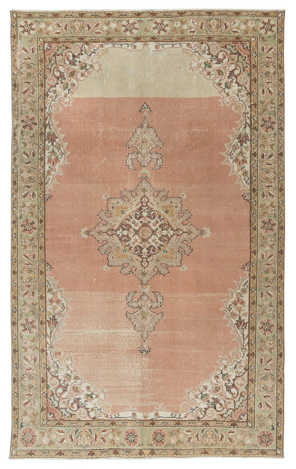 5.7x9.2 Ft Farmhouse Style Vintage Turkish Rug. Handmade Wool Area Carpet
