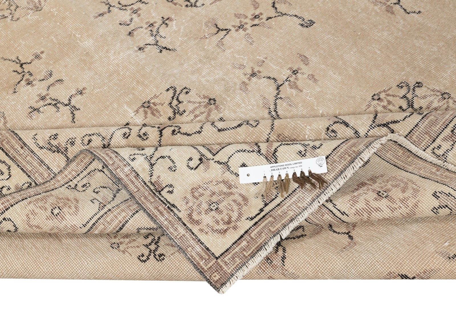 6.6x10 Ft Vintage Turkish Beige Rug. Hand Knotted Carpet With Chinese Art Deco photo for sale