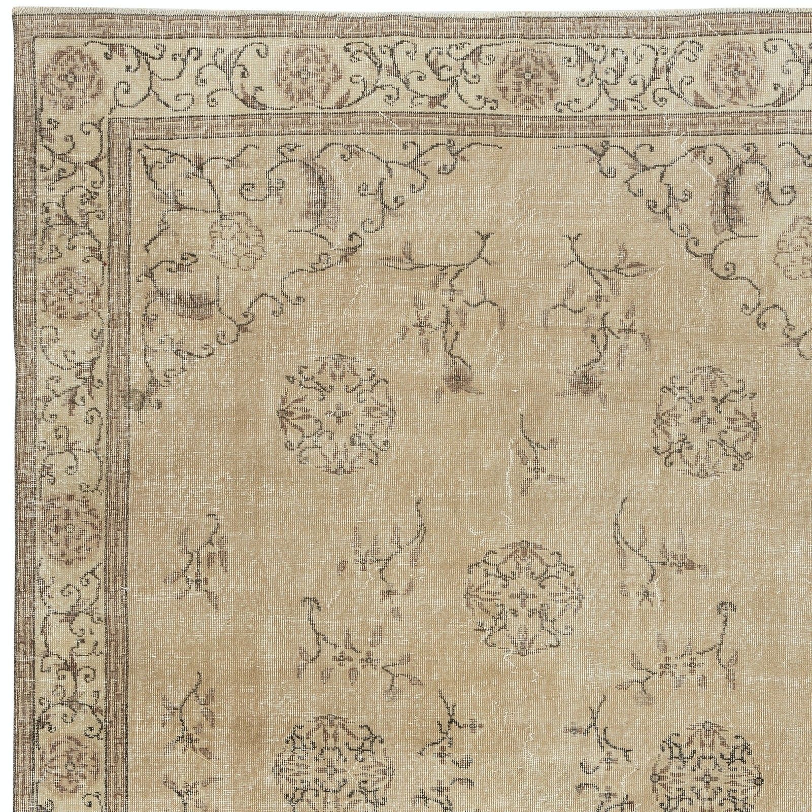 6.6x10 Ft Vintage Turkish Beige Rug. Hand Knotted Carpet With Chinese Art Deco photo 801.0