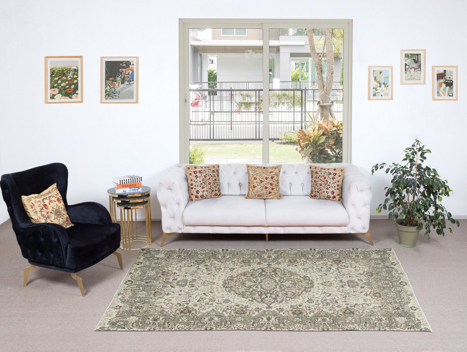 5.4x9 Ft Handknotted Turkish Wool Rug. Vintage Area Carpet With Medallion Design photo furniture