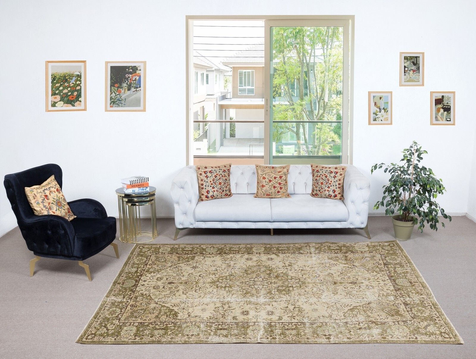 6.8x10.2 Ft Vintage Turkish Handknotted Wool Rug For Cozy Farmhouse Interiors photo furniture