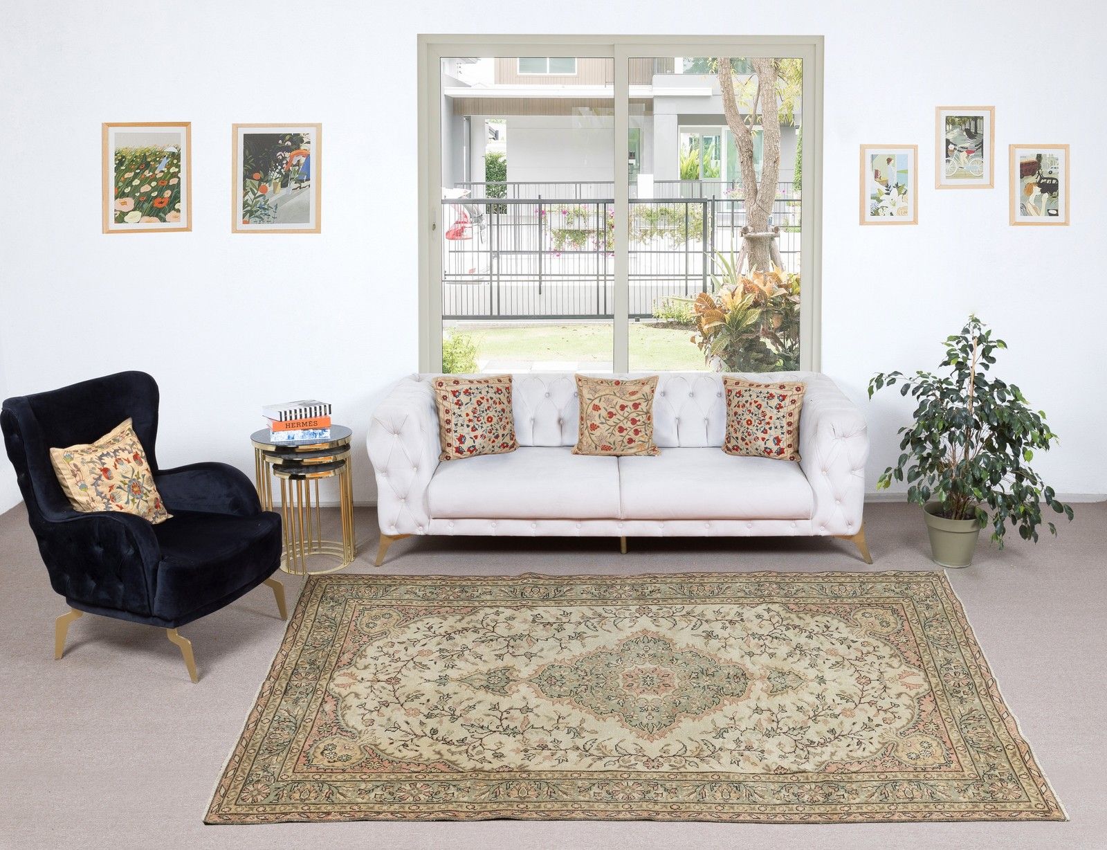 5.8x9.7 Ft Handmade Vintage Beige Turkish Rug For Rustic Or Country Style Home photo furniture