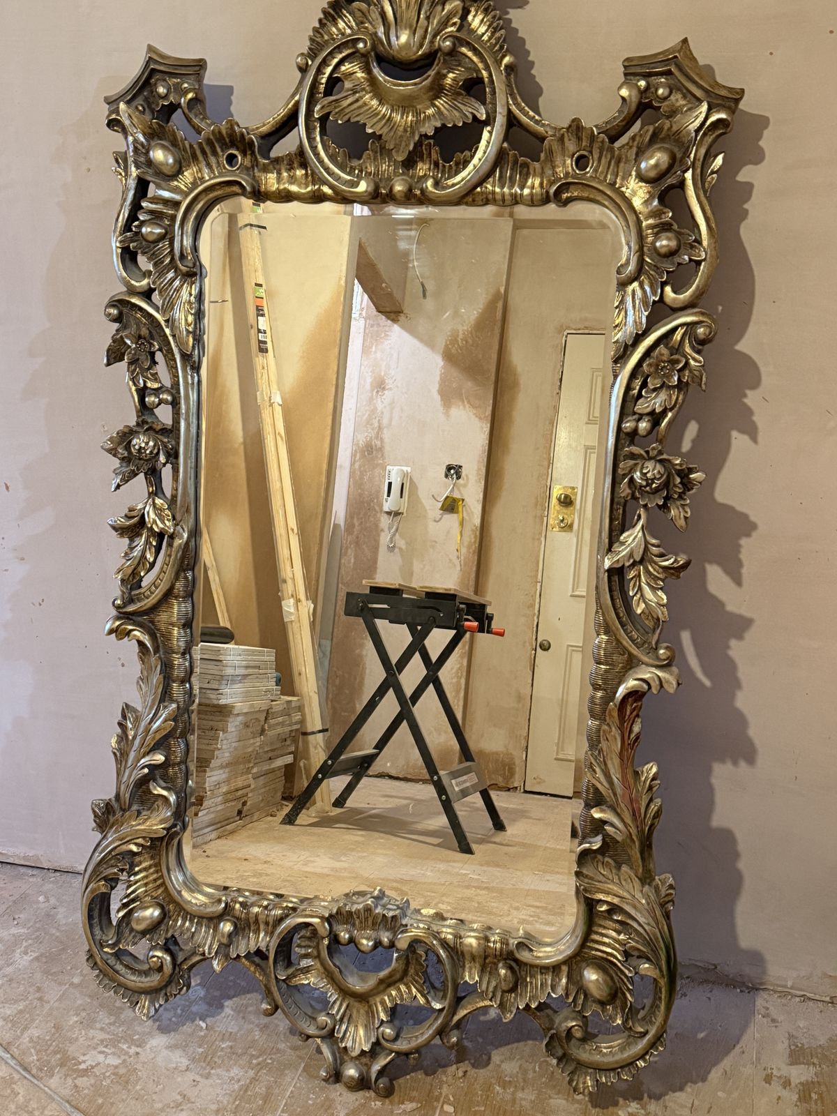 Large French Rococo Gilt Wall Mirror – Ornate Louis XV Style, 150×80 Cm photo for sale