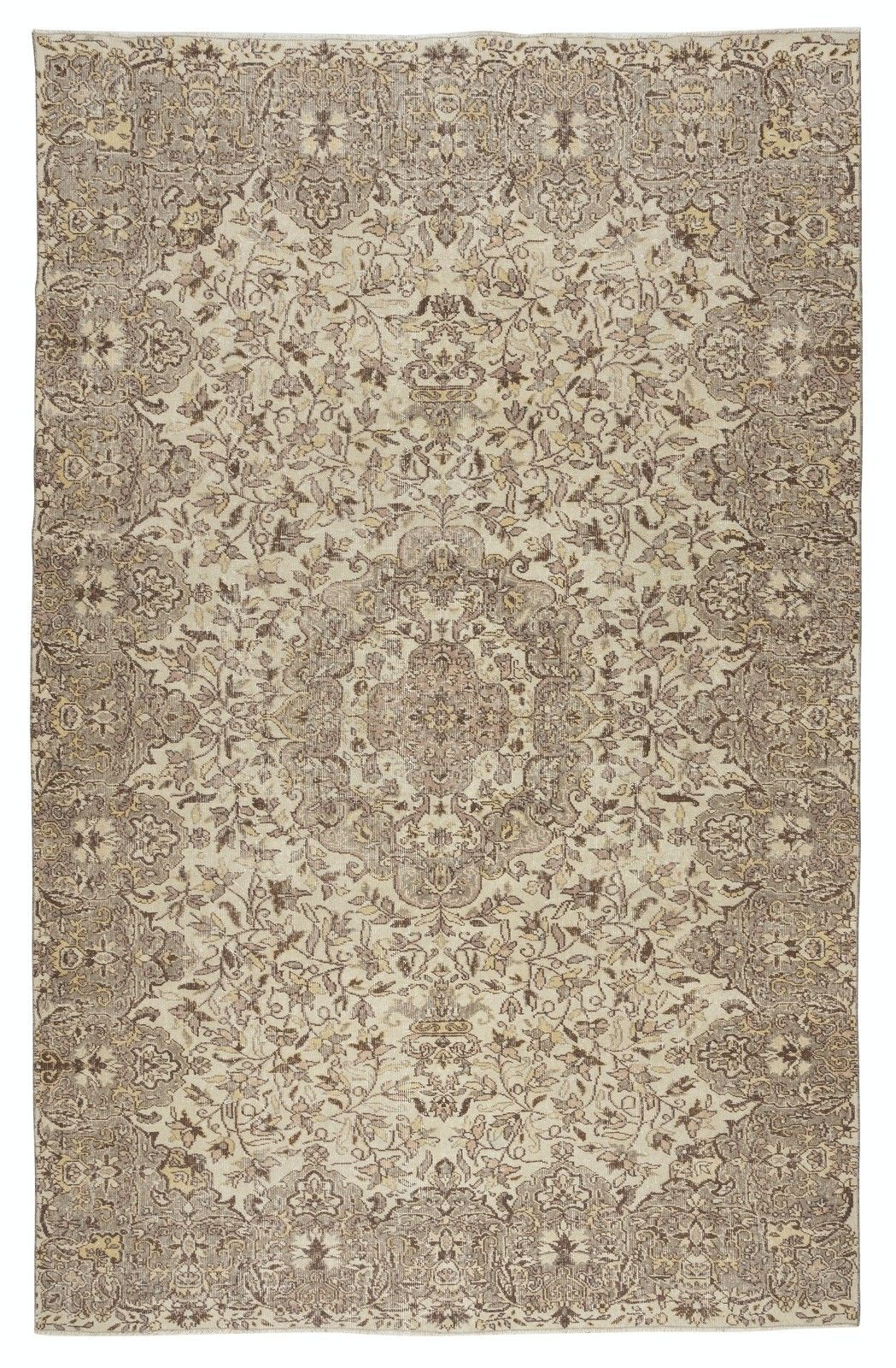 7x11 Ft Handmade Vintage Turkish Beige Area Rug. Natural Wool And Cotton Carpet. Tek2643