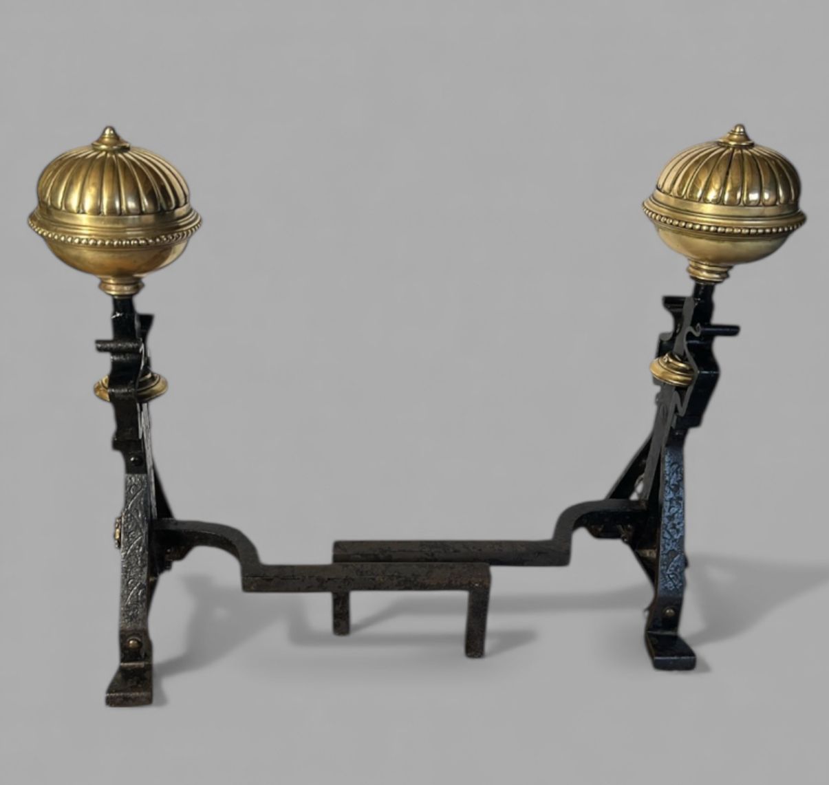 Large Pair Of Victorian Cast Iron & Brass Fire Dogs / Andirons, C.1880–1900 photo furniture