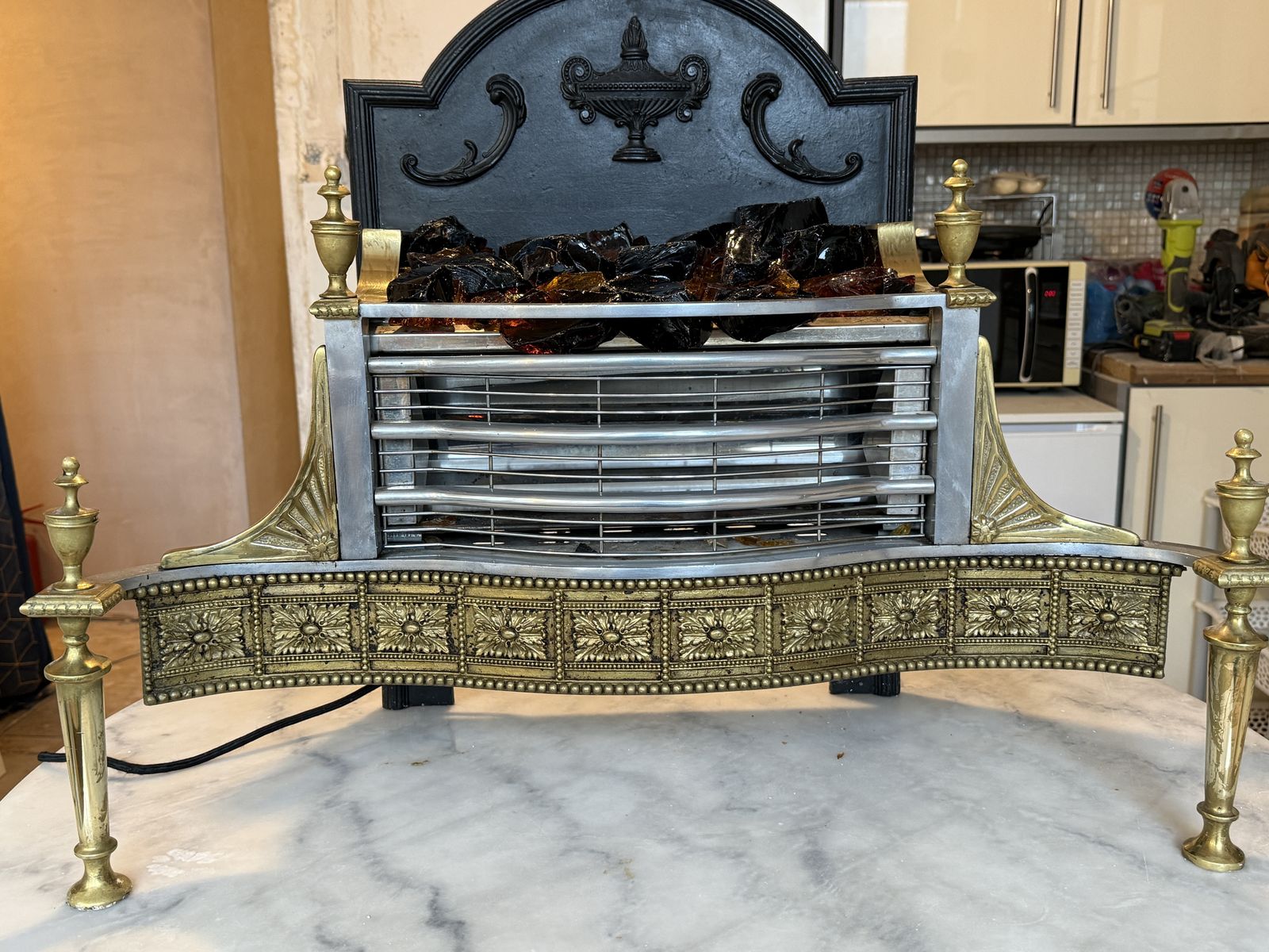 Classic Electric Fireplace Insert With Brass Detailing – Coal Glow Effect photo Home Fixtures
