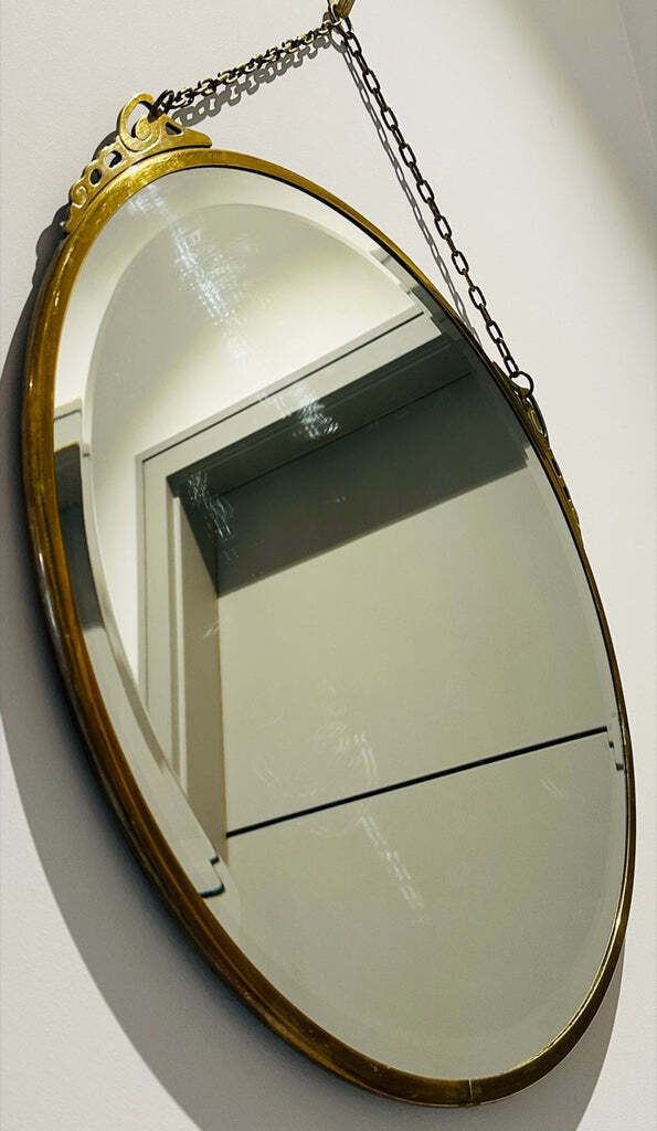 photo furniture Art Nouveau Arts & Crafts Style Bevelled Glass Rose Gold Brass Wall Mirror