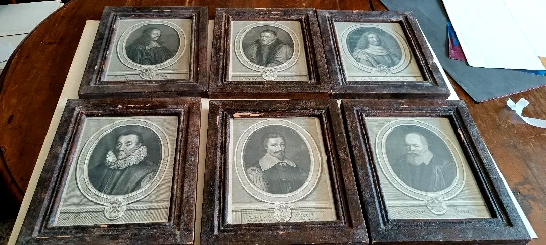 Six 6 Antique 18th Century France Engravings Character Portraits Cornices