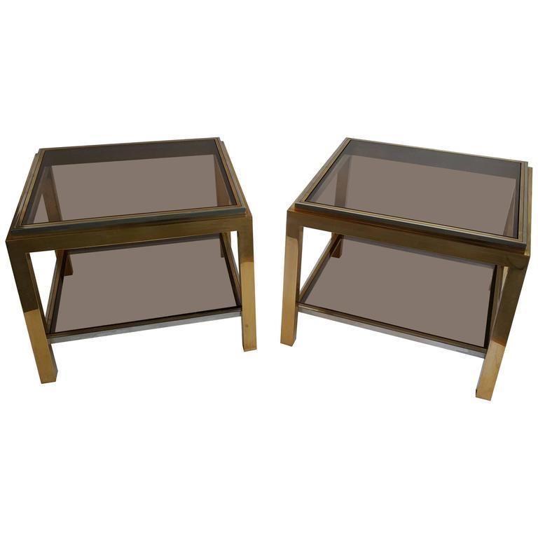 Brass And Smoked Glass Coffee Tables By Jean Charles, Set Of Two