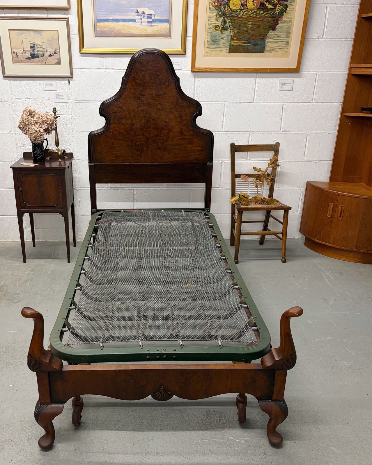 Art Deco English Burr Walnut Vono Bedstead Frame Queen Anne photo furniture