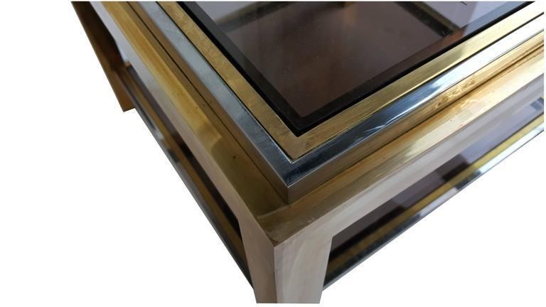 Brass And Smoked Glass Coffee Tables By Jean Charles, Set Of Two photo for sale