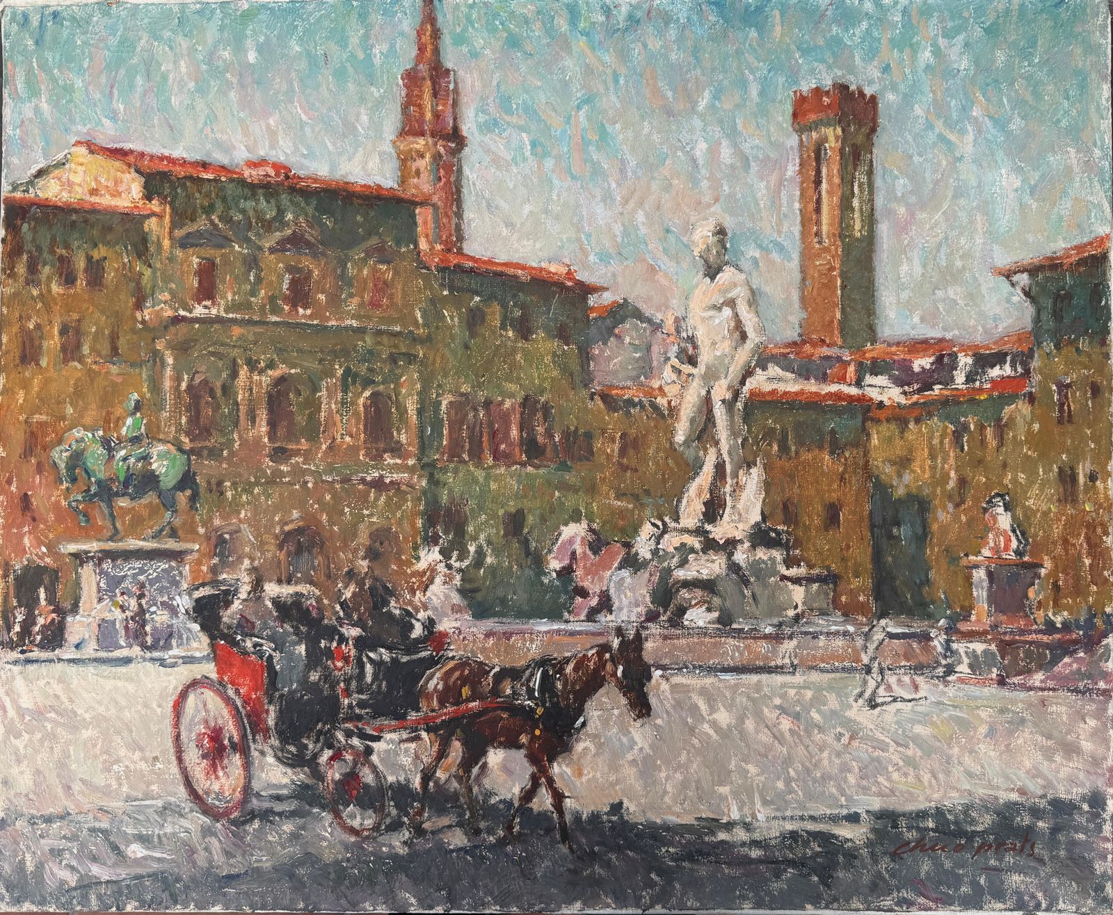 Jose Manuel Chico Prats Piazza Della Signoria Florence Italy Oil On Canvas