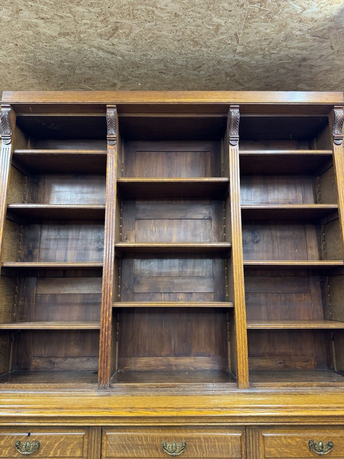 photo buy Victorian Solid Oak Breakfront Library Bookcase, Tv Stand, Sideboard Display