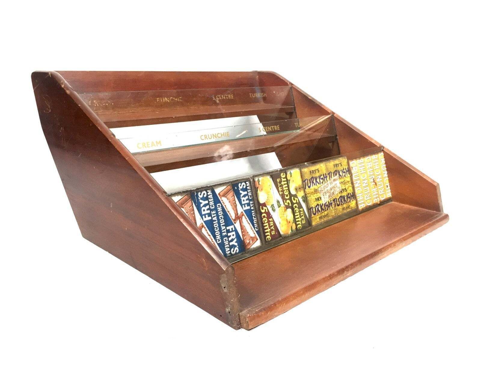 Antique Wooden & Glass Fry's Chocolate Bar Display Rack / Shop Countertop Unit photo furniture