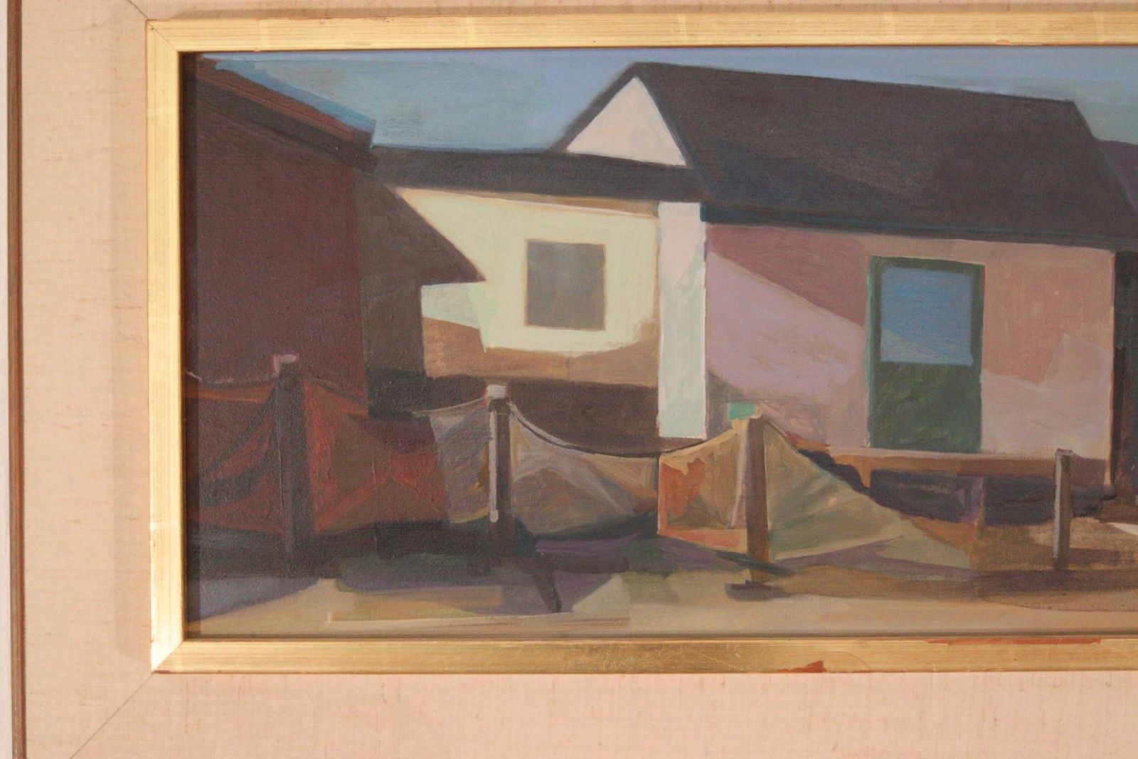 Original Swedish Oil On Panel – “Grötviks Sjöbodar, Söndrum” By Ragnar Ring – Signed & Framed – 37 × 67 Cm (14.6" × 26.4") photo vinterior