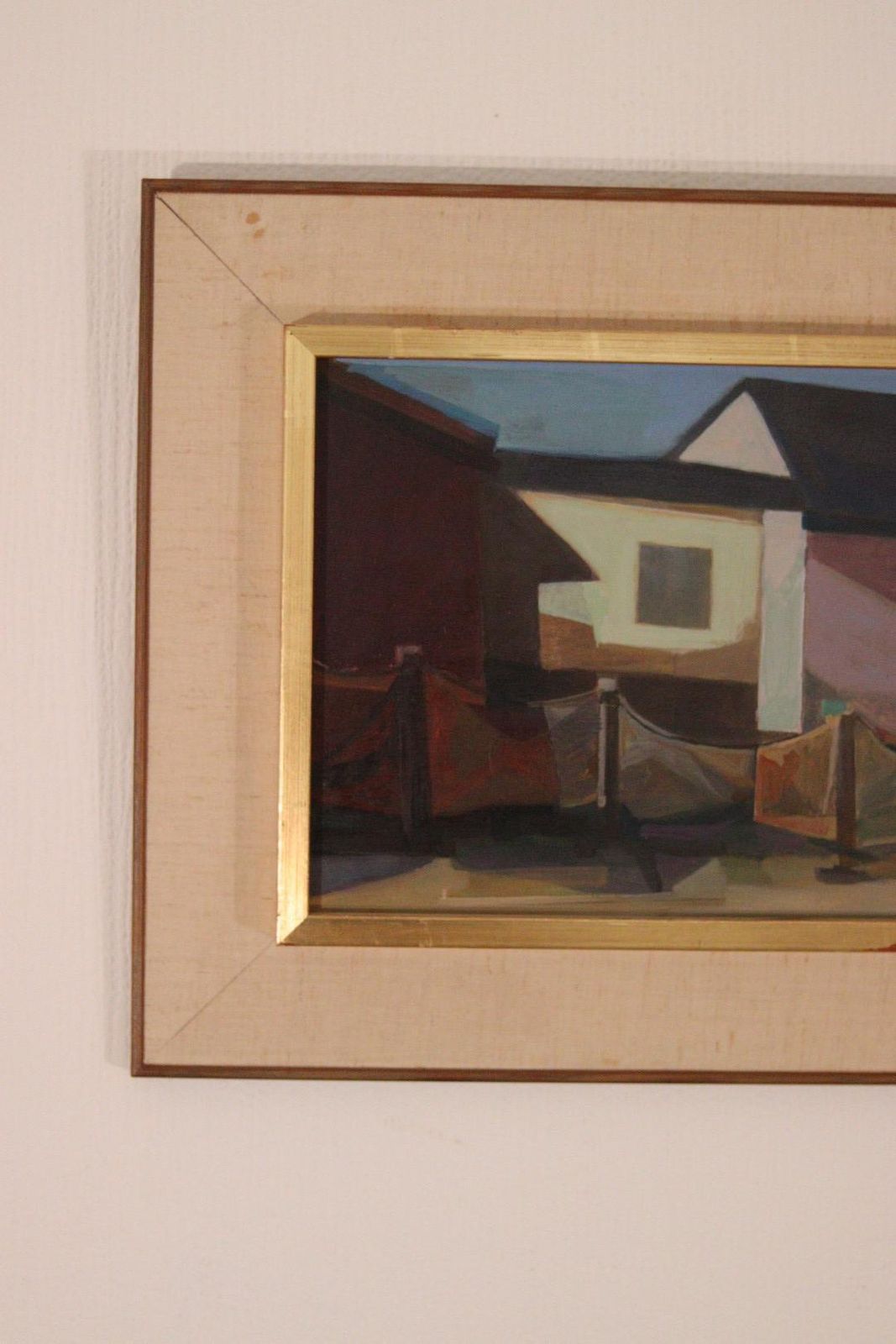 Original Swedish Oil On Panel – “Grötviks Sjöbodar, Söndrum” By Ragnar Ring – Signed & Framed – 37 × 67 Cm (14.6" × 26.4") photo vintage