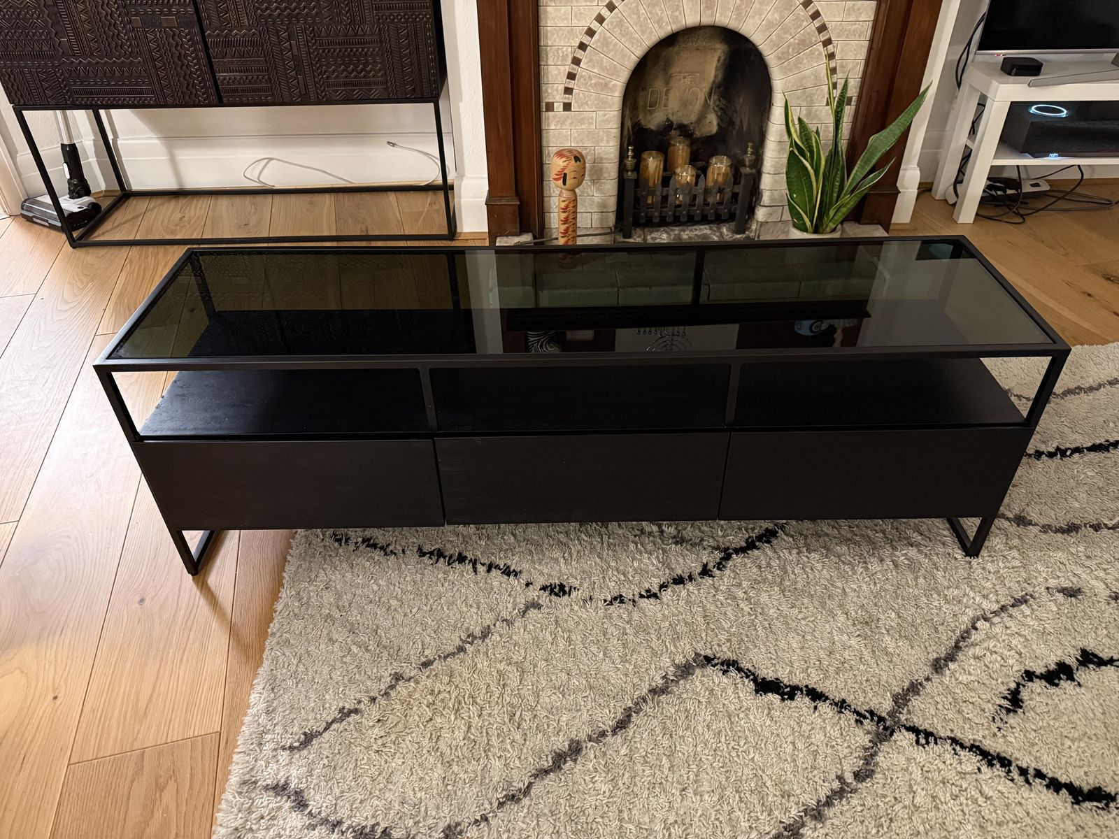 Made.Com Kilby Wide Tv Stand, Black Stained Mango Wood And Smoked Glass photo furniture