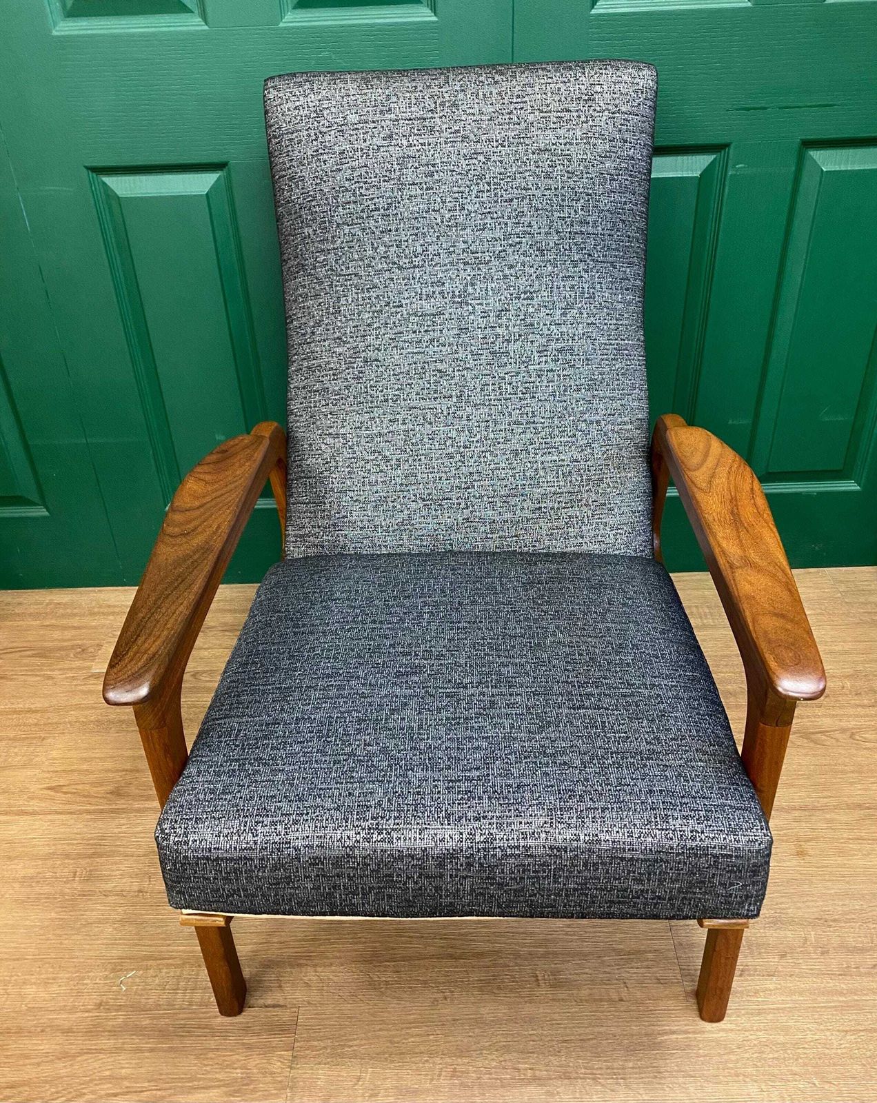 Refurbished Vintage 1960s Scandinavian Solid Teak Framed High Back Gentleman's Armchair In Grey photo furniture