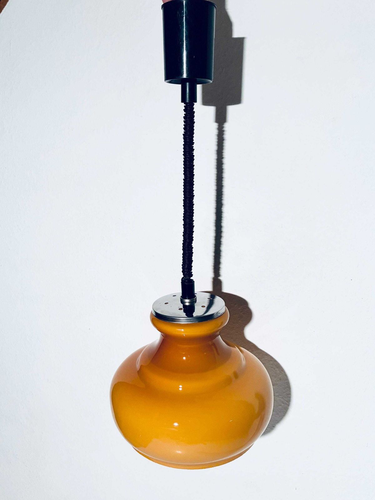 Yellow 1960s 1970s Opalique Glass Hanging Lamp / Vintage Mid Century Made In Italy photo furniture