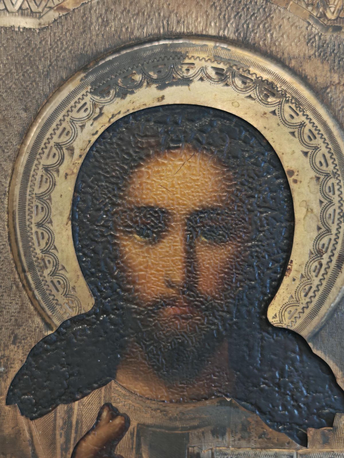 Antique Orthodox Icon Of Jesus Pantocrator In Silver And Enamel, 1890s photo vinterior